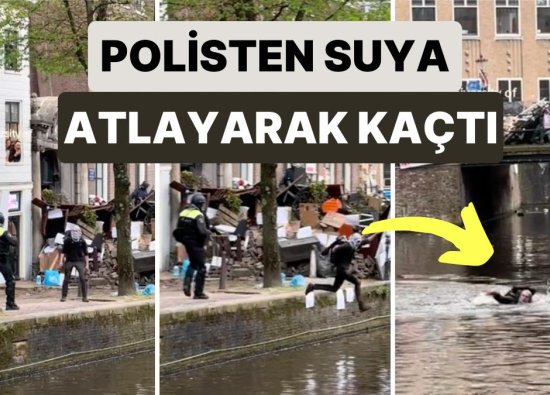 Filistin İçin Amsterdam'da Düzenlenen Eylemde Polisle Karşı Karşıya Gelen Genç Suya Atlayarak Karşıya Geçti